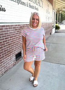 clearance Multicolor stripe Shorts Set