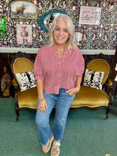 Load image into Gallery viewer, RED Gingham Cotton Blend Blouse
