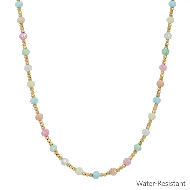 Water Resistant Gold and Multi Crystal Beaded 16"-18" Necklace