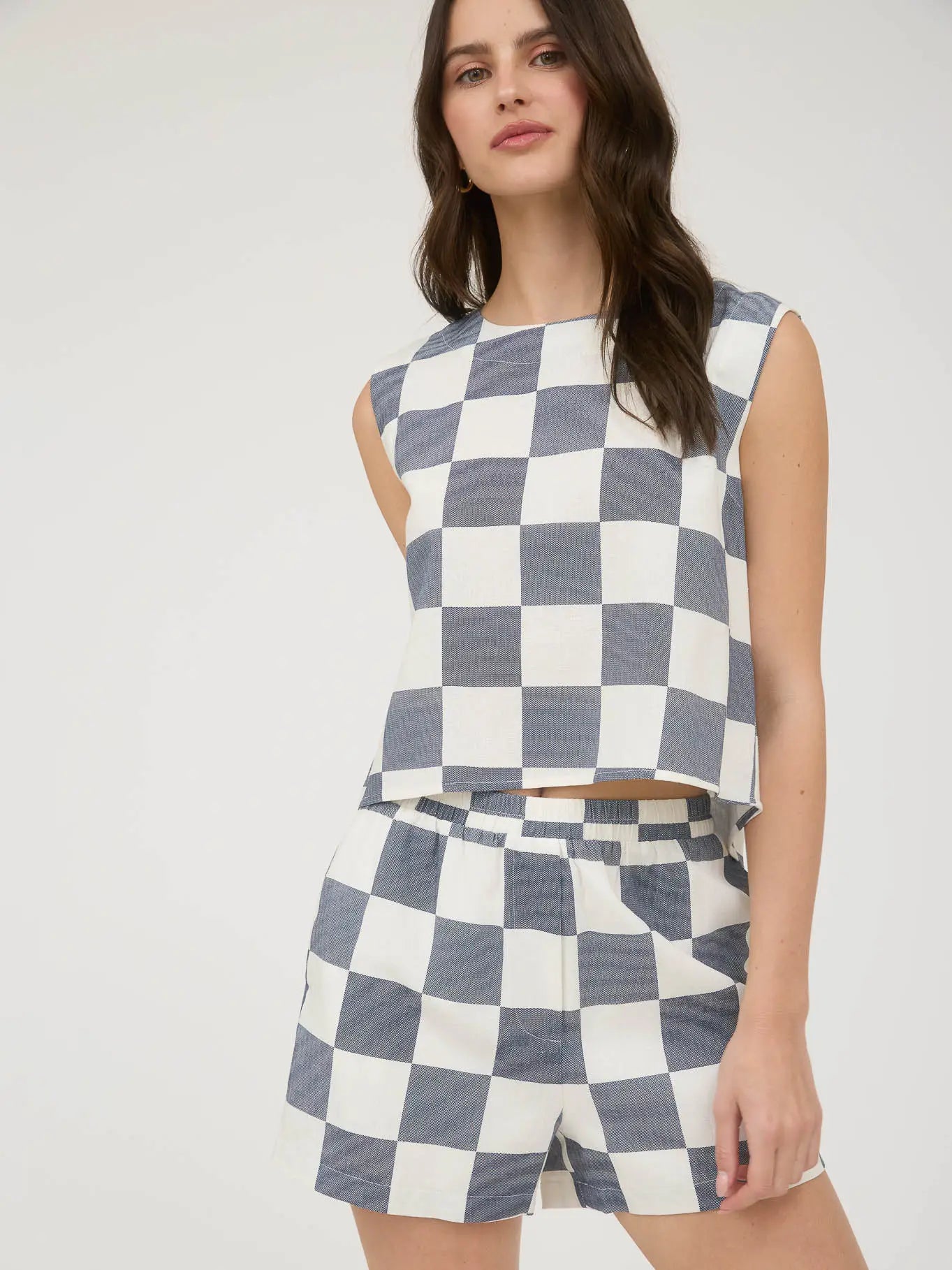 Checkered Linen Crop Top and Shorts Sets
