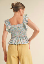 Load image into Gallery viewer, Pink blue multicolor smocked peplum top
