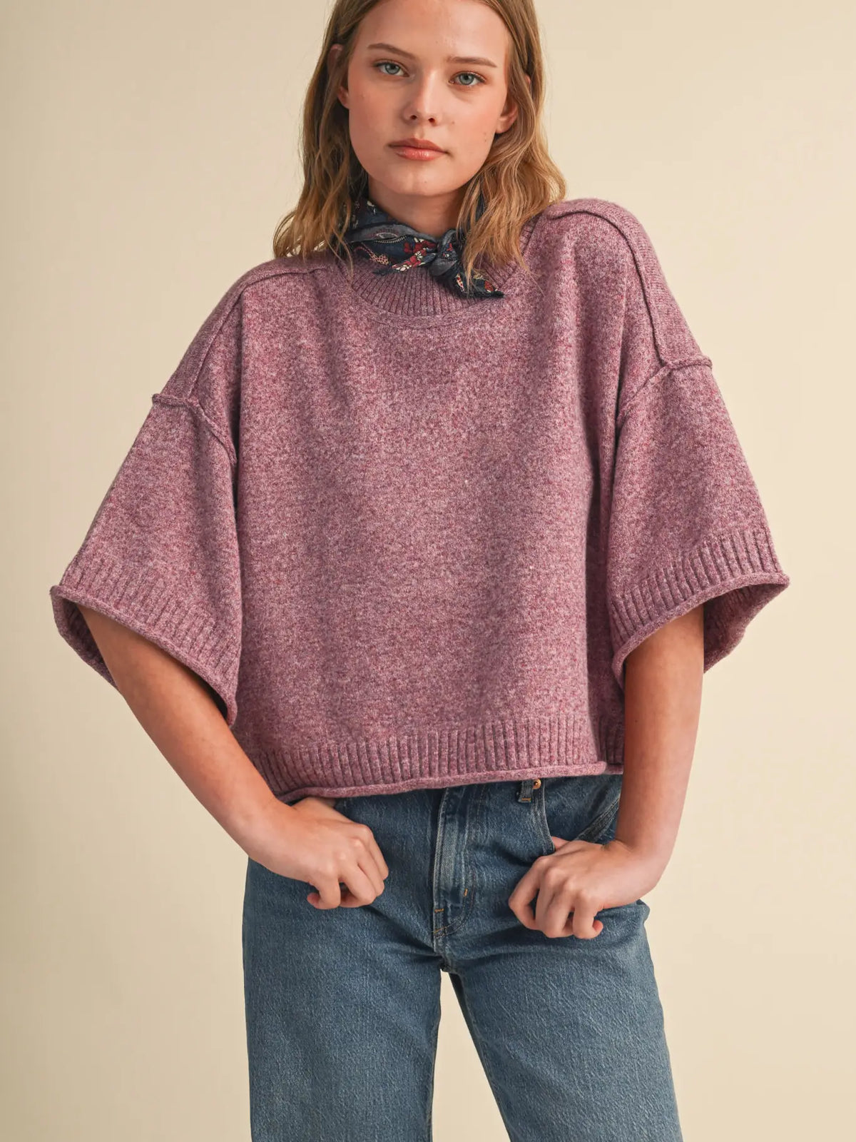 Mulberry Knit Mock Neck Short Sleeve Sweater