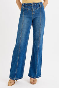 Risen High Rise Wide Leg Front Yoke Detailed Jeans