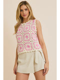 White Pink Crochet Tank