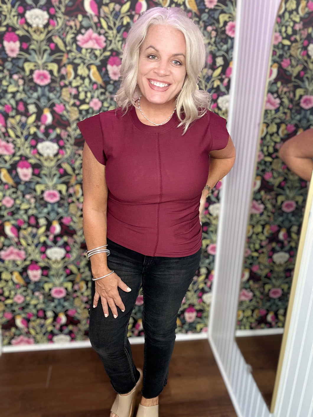 Burgundy Gathered Knit Top