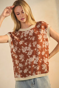 Terra Cotta Floral Printed Jacquard Knit Top