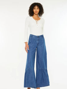 Kancan wide leg dark wash chambray pants