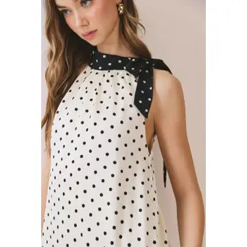 Polka Dot Halter Neck Top with Contrast Tie