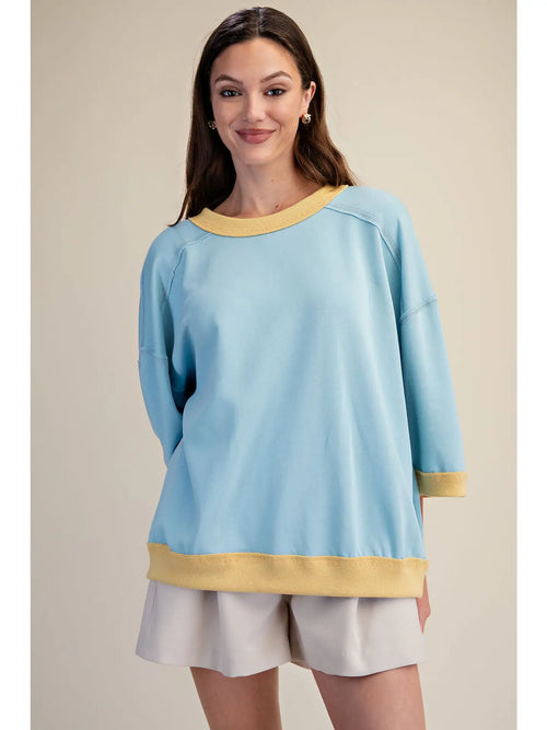 Blue Oversized Sweatshirt with Raglan Sleeves