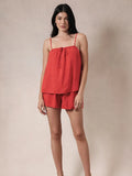 RED Sleeveless Front Tie Layered Romper