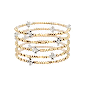 Set of 5 Gold and Silver Beaded Stretch Bracelets