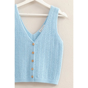 JUNIORS BUTTON DOWN V NECK KNIT TANK