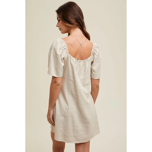 Bell Sleeve Linen Mini Dress