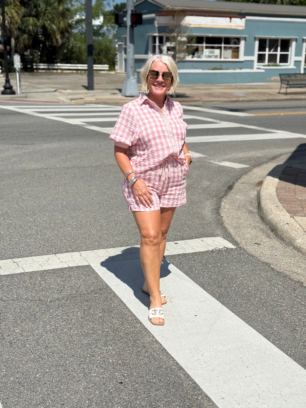 Pink Checkered Shirt Top & Shorts Set