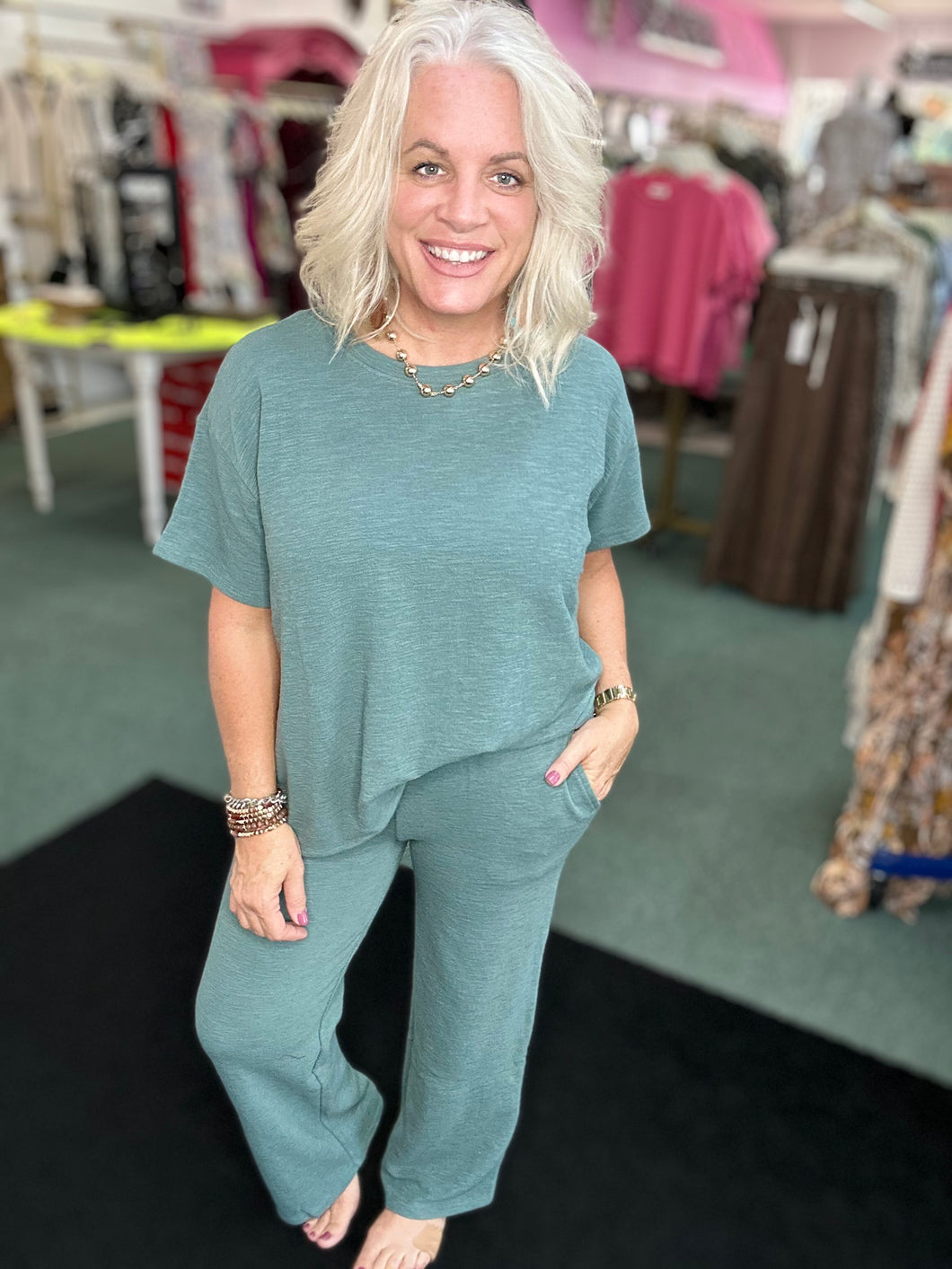 Short SLEEVE Top & Pants 2pcs Set IN ASH JADE