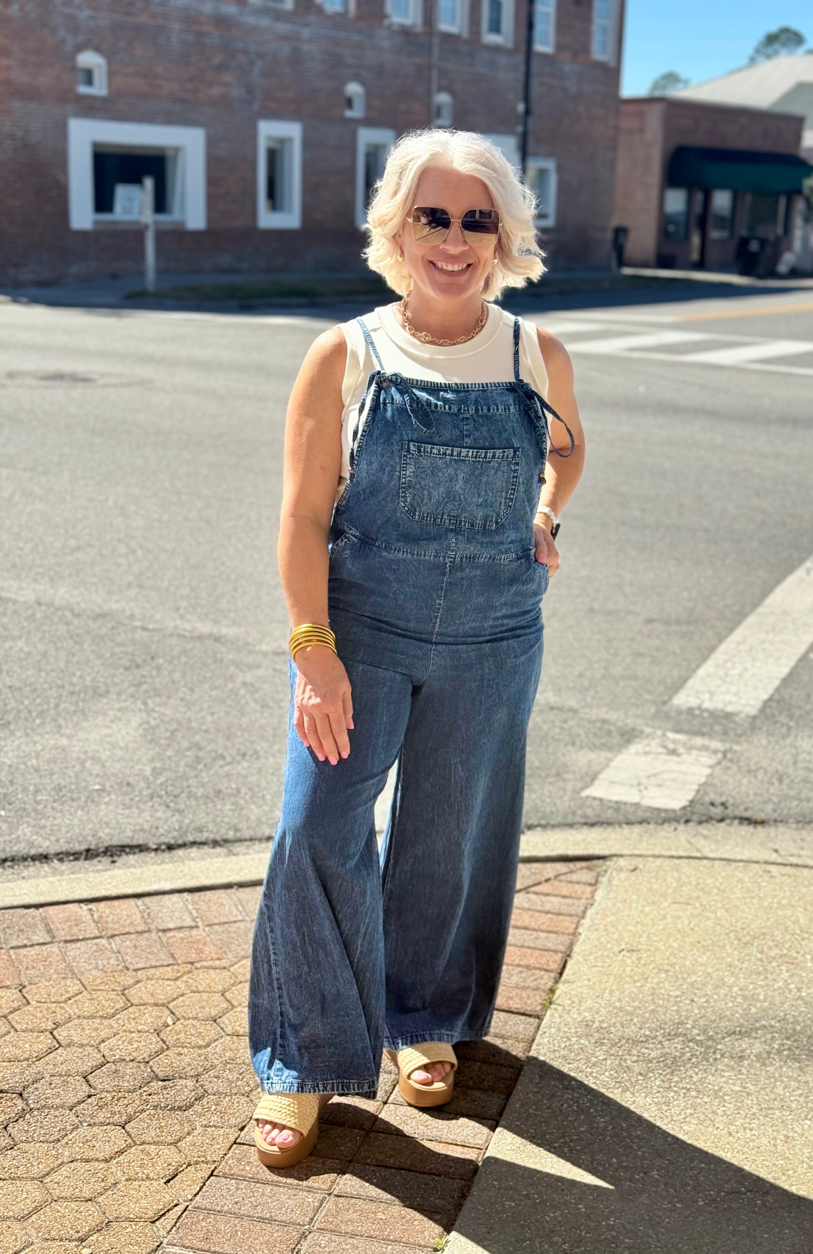 Denim Flare Leg Overalls Jumpsuit