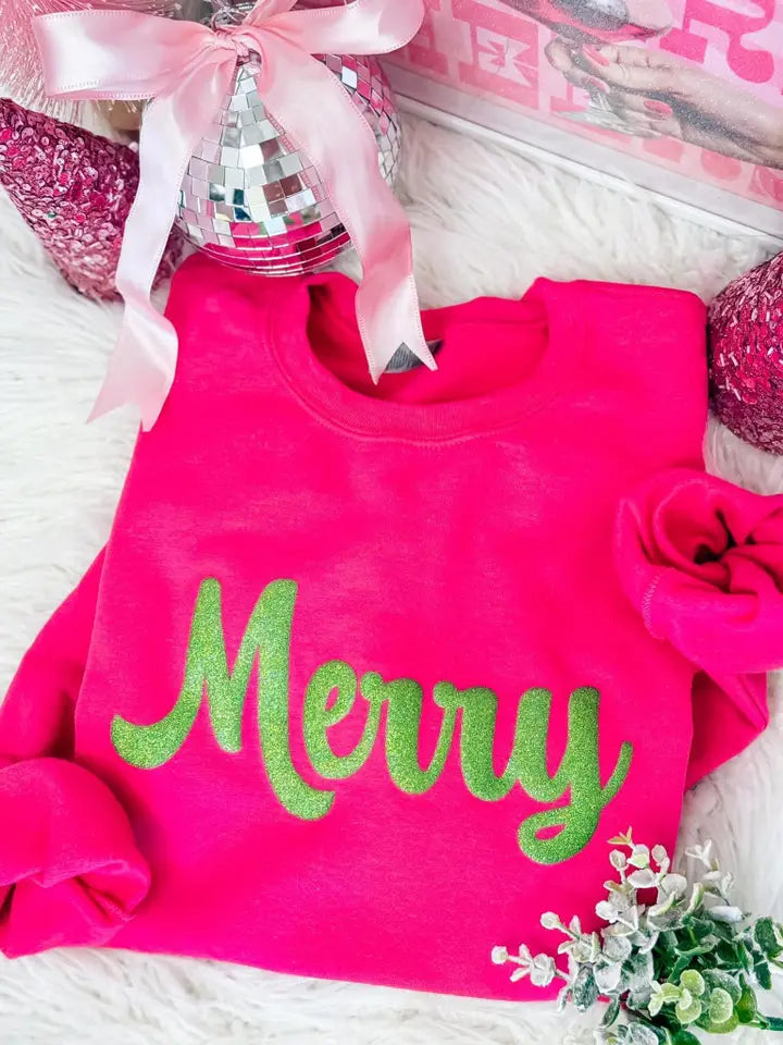 Merry Glitter Puff Print Sweatshirt
