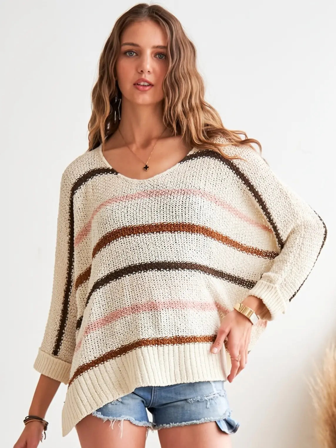 Multi Color Strip Boat Neck Sweater