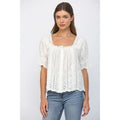 White Square Neck Eyelet Blouse with embroidered detailing