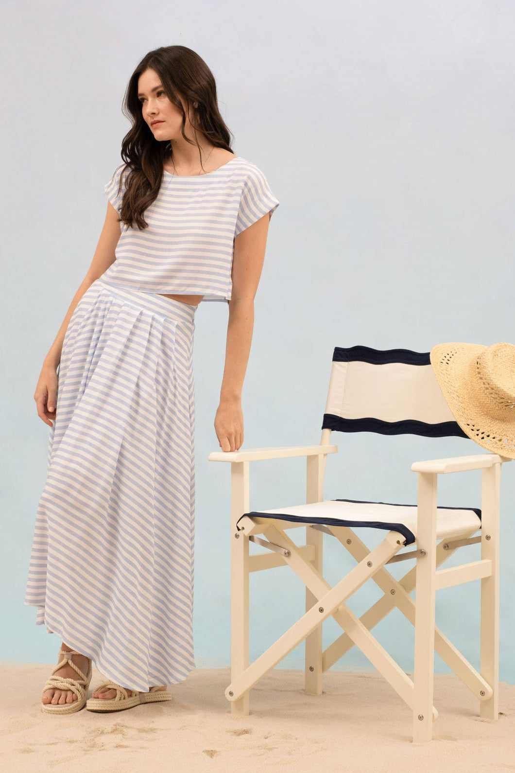 STRIPE BOAT NECK BOXY CROP TOP: BLUE