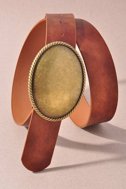 Cognac Western Oval Buckle Leather Belt