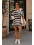 Striped Dolman Sleeve Romper BLACK AND WHITE STRIPE
