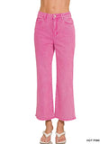 Hot pink Acid Washed High Waist Frayed Hem Bootcut Pants