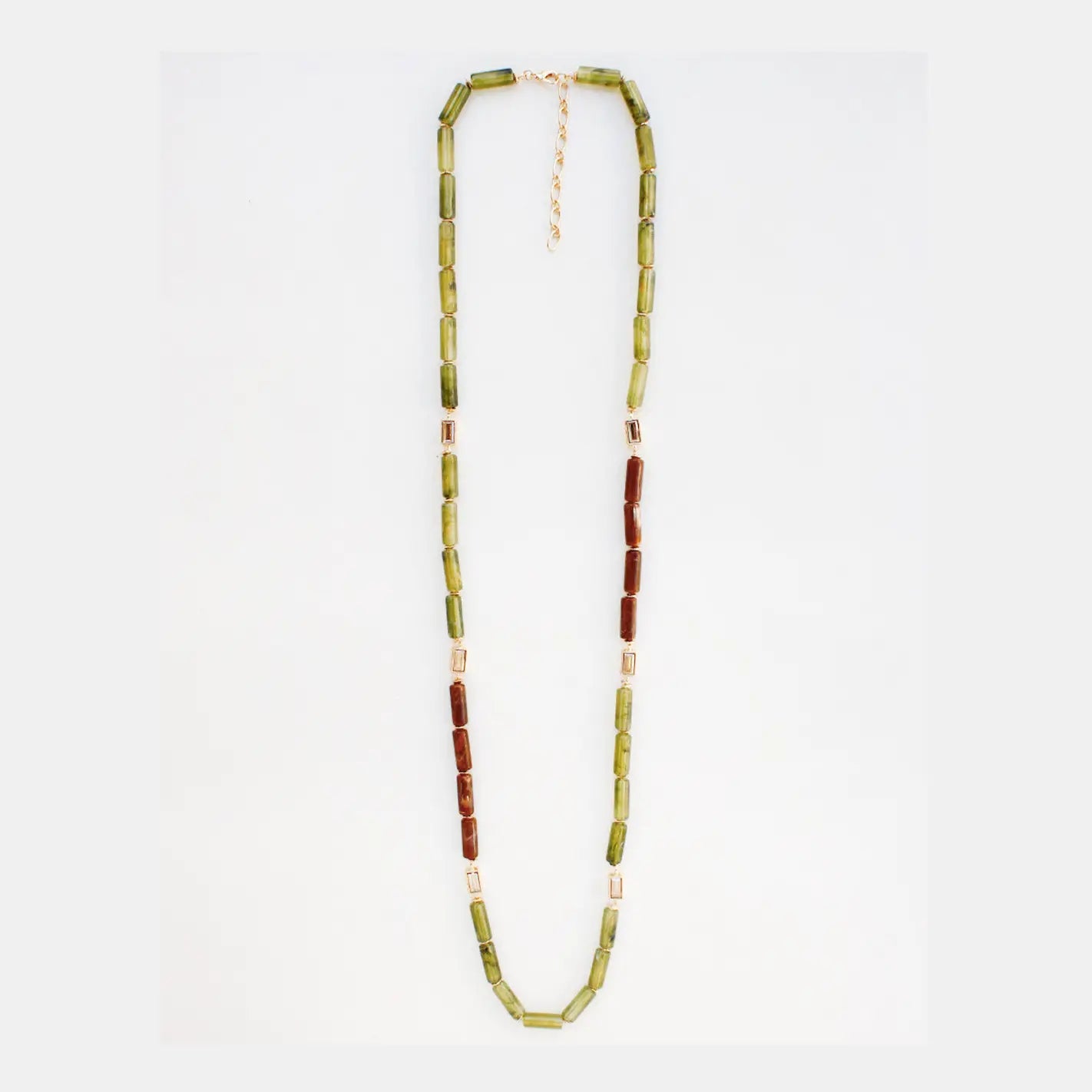 Olive Green and Brown Oval Stone Glass Beaded 32" Necklace