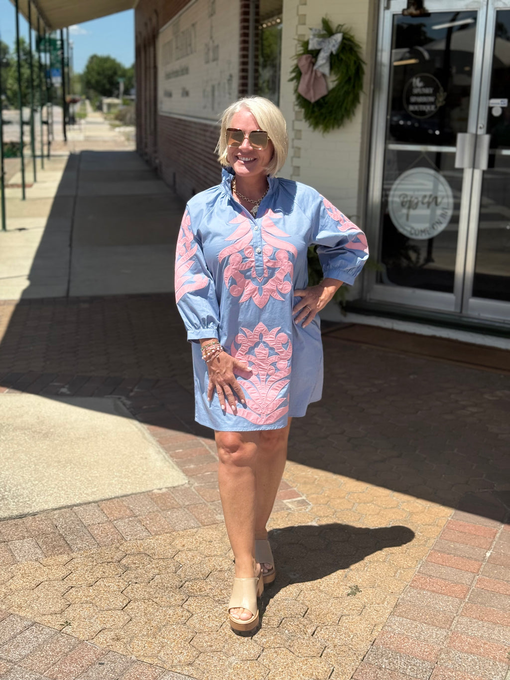 Cornflower and Pink Baroque Shift Dress