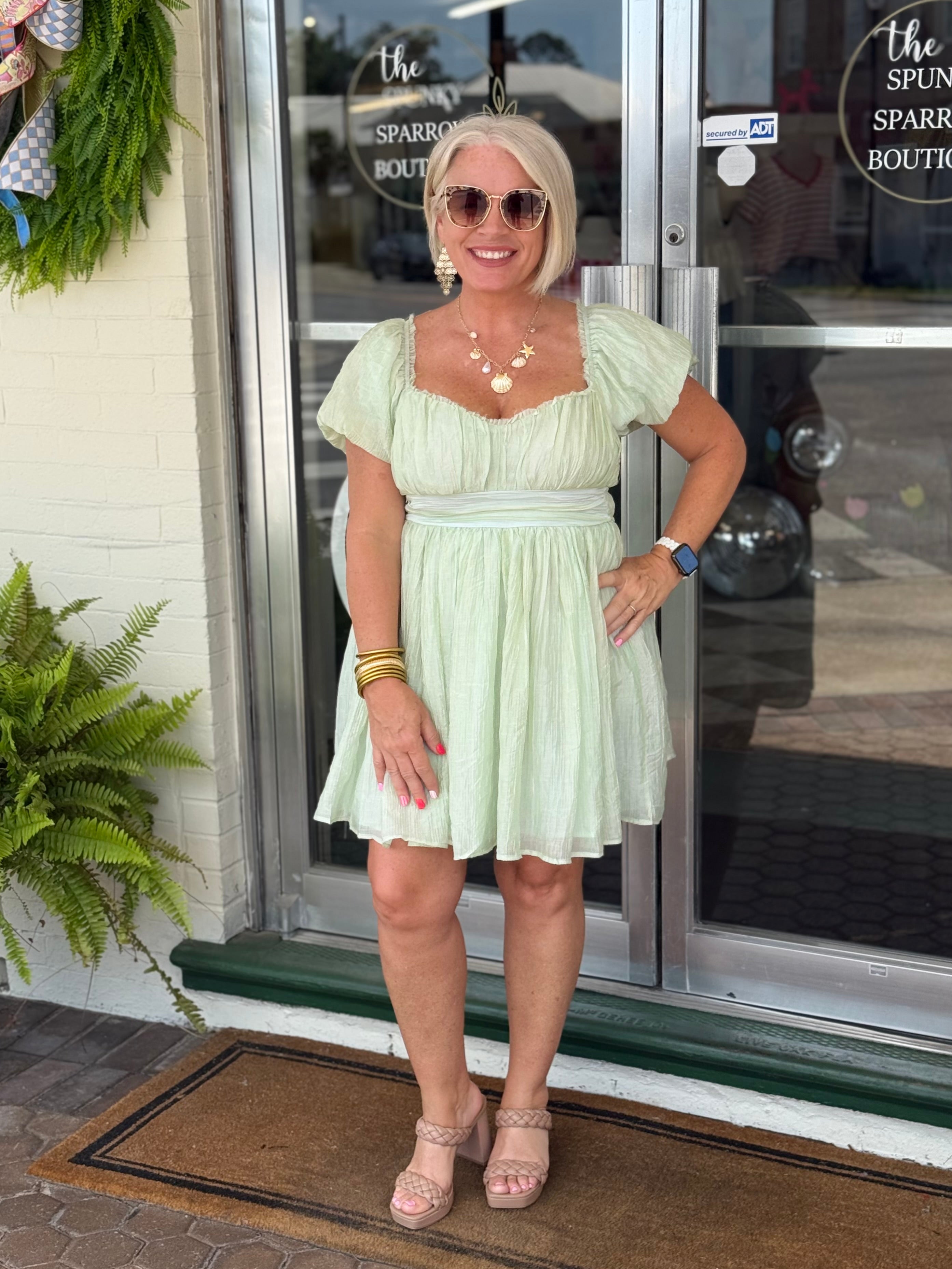 Juniors MISTY GREEN CRINKLED TEXTURE MINI DRESS
