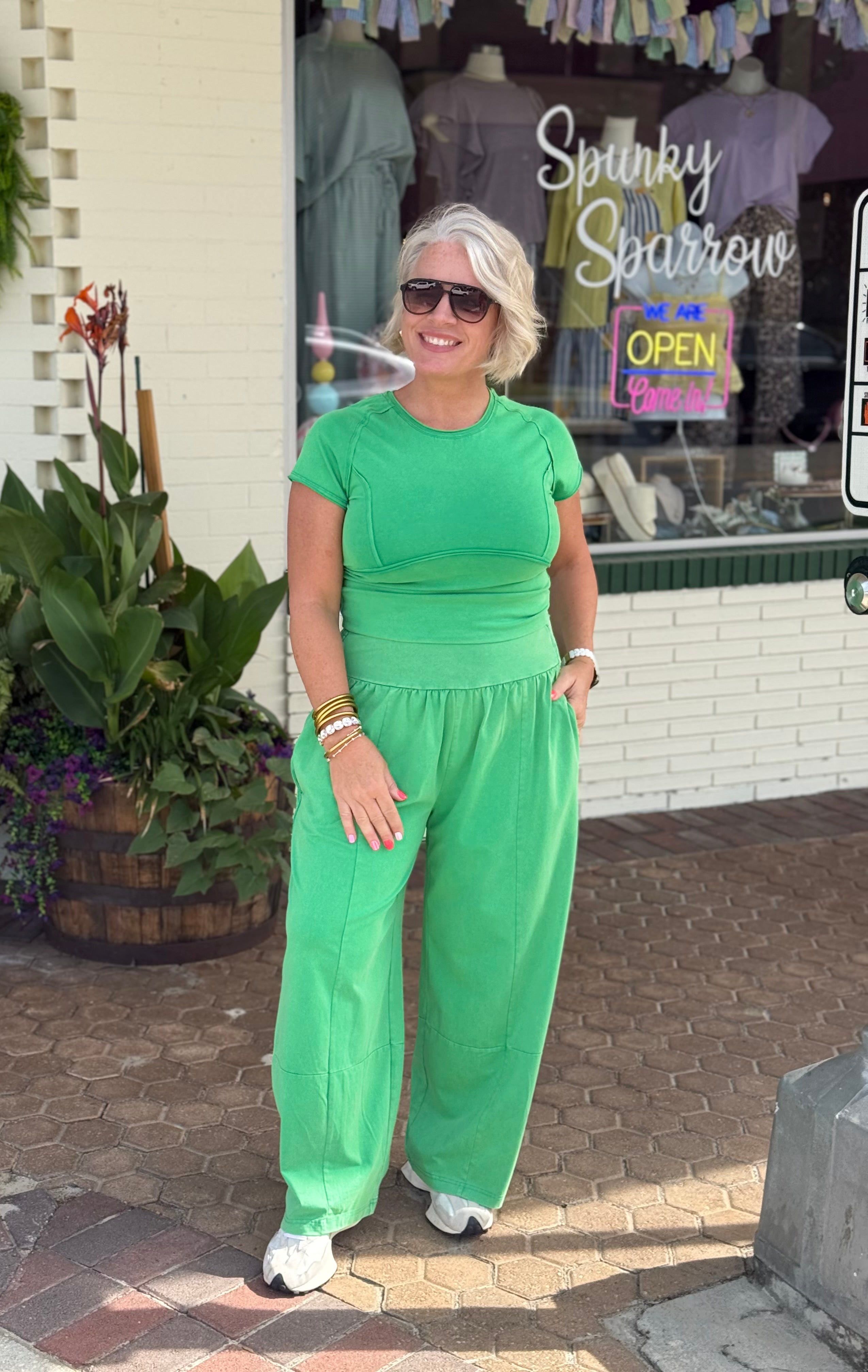 Kelly Green Mineral Washed Top and Pants Set