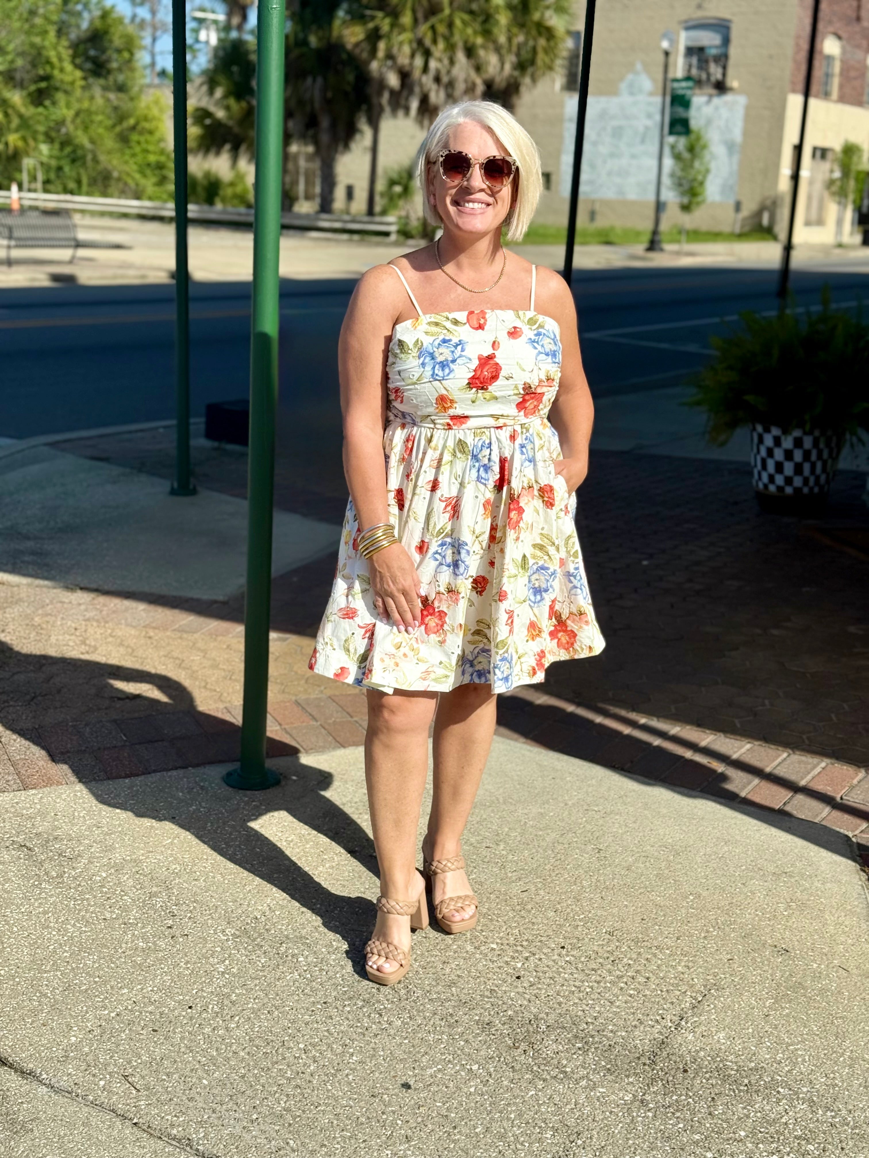 Floral Combo Print Sleeveless Mini Dress
