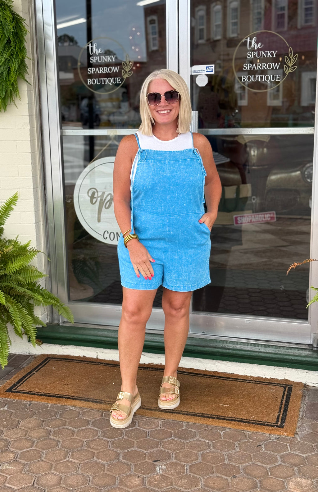 Deep Sky Washed Linen Knot Strap Rompers