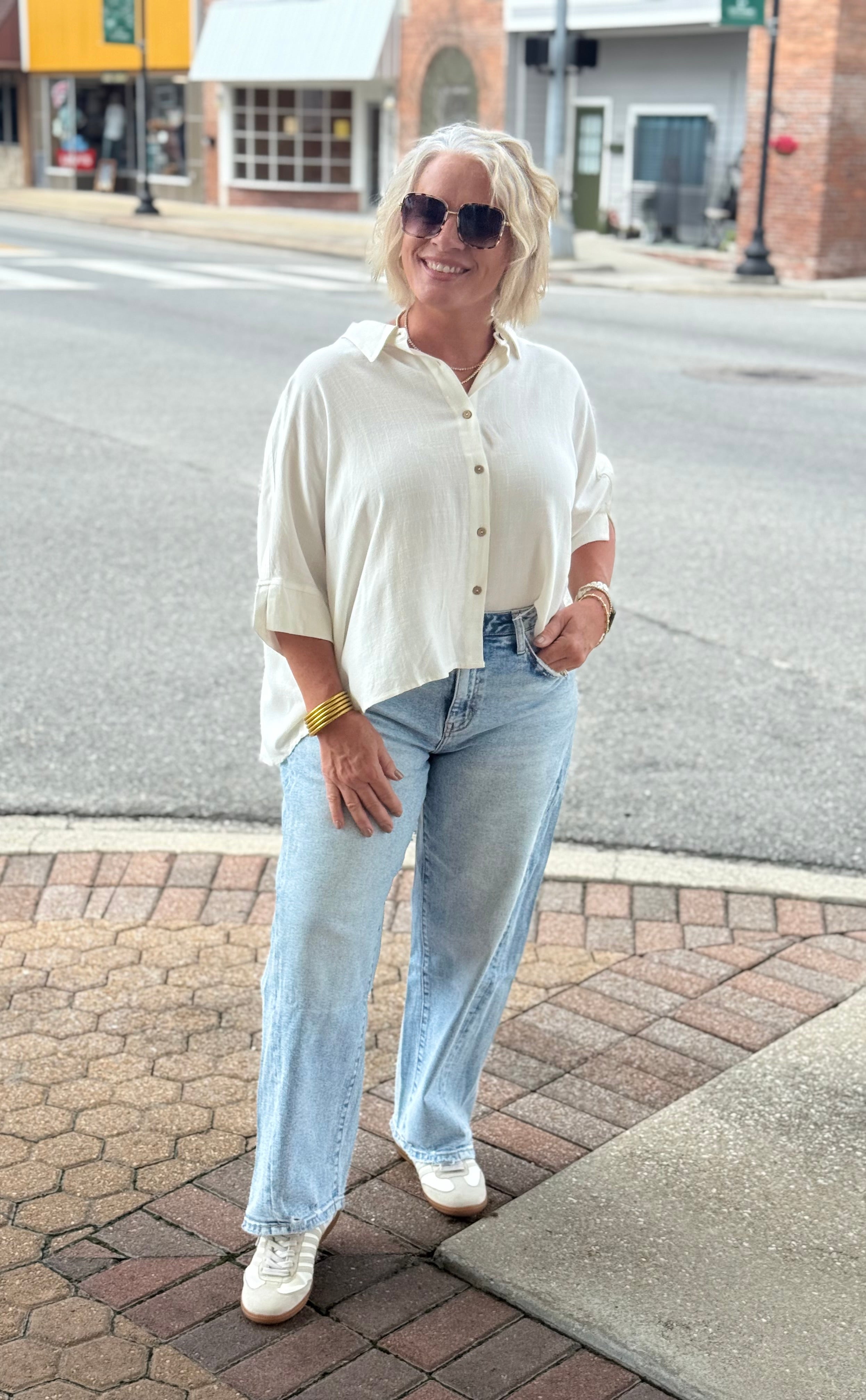 Ivory Oversized Button Down Collared Shirt