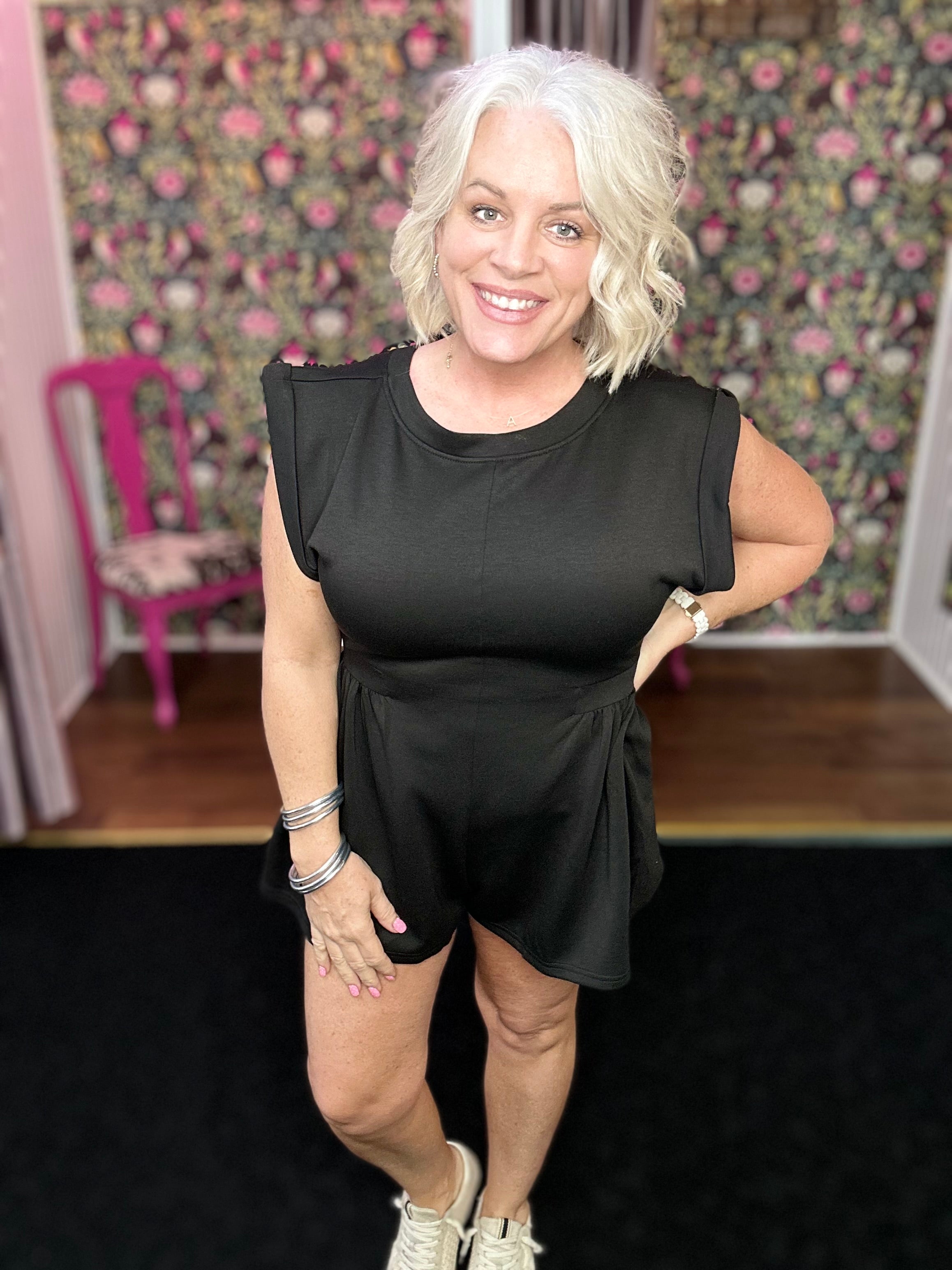 Black Scuba Open Back Romper