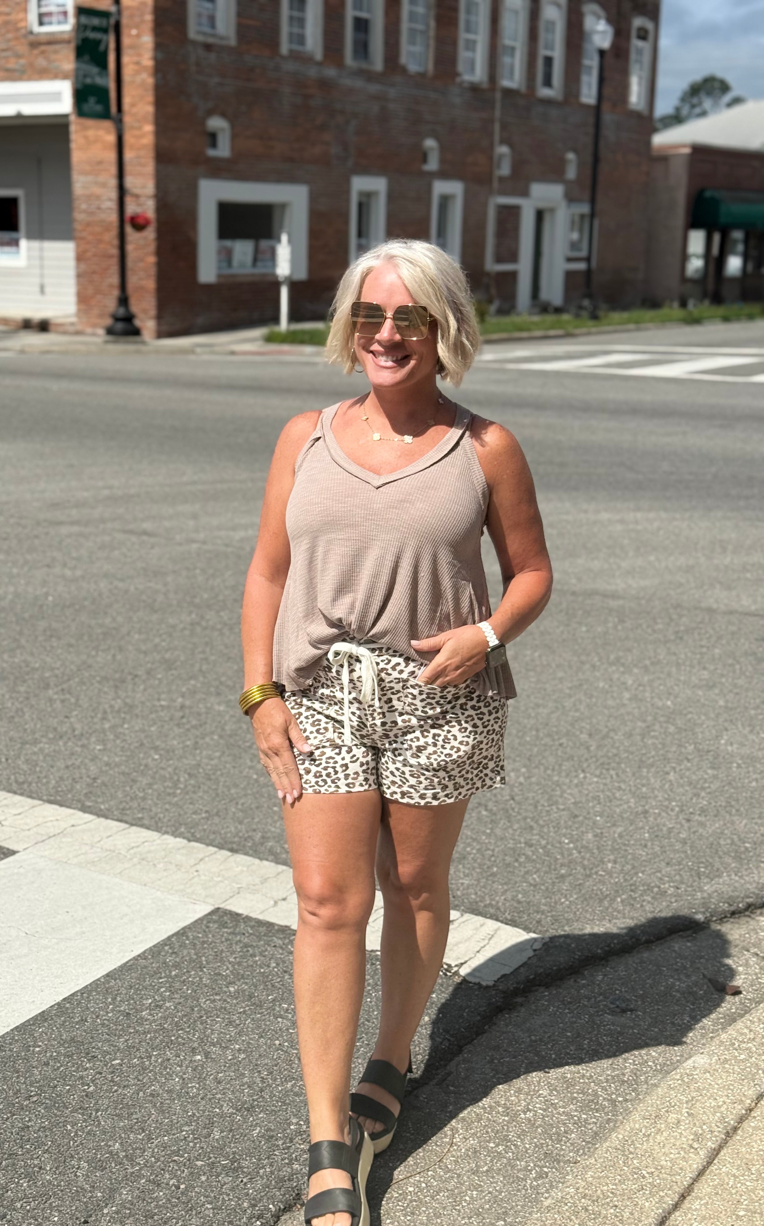 Risen Leopard Print Patch Pocket Shorts