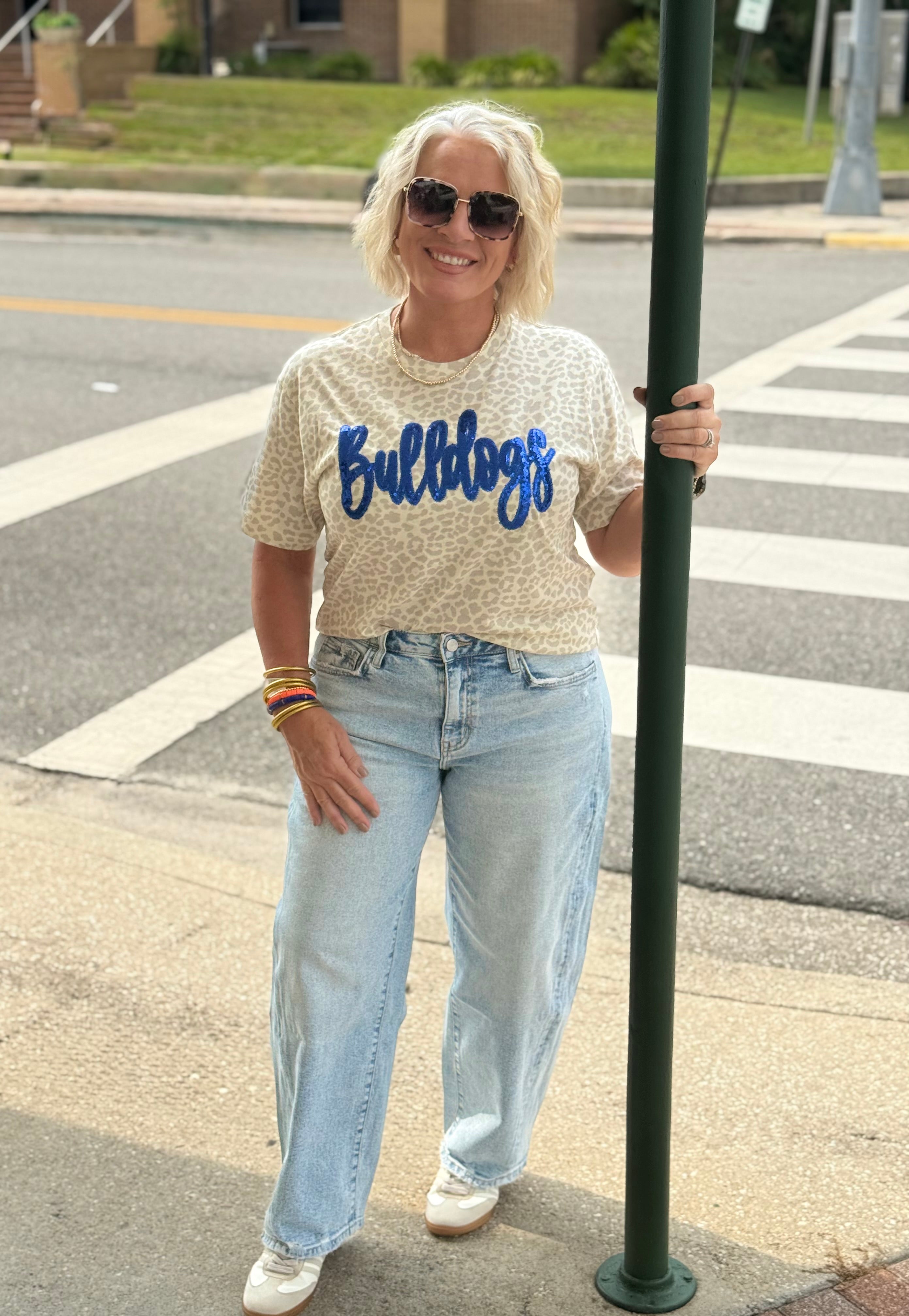 LEOPARD SEQUIN BULLDOG GAME DAY TEE