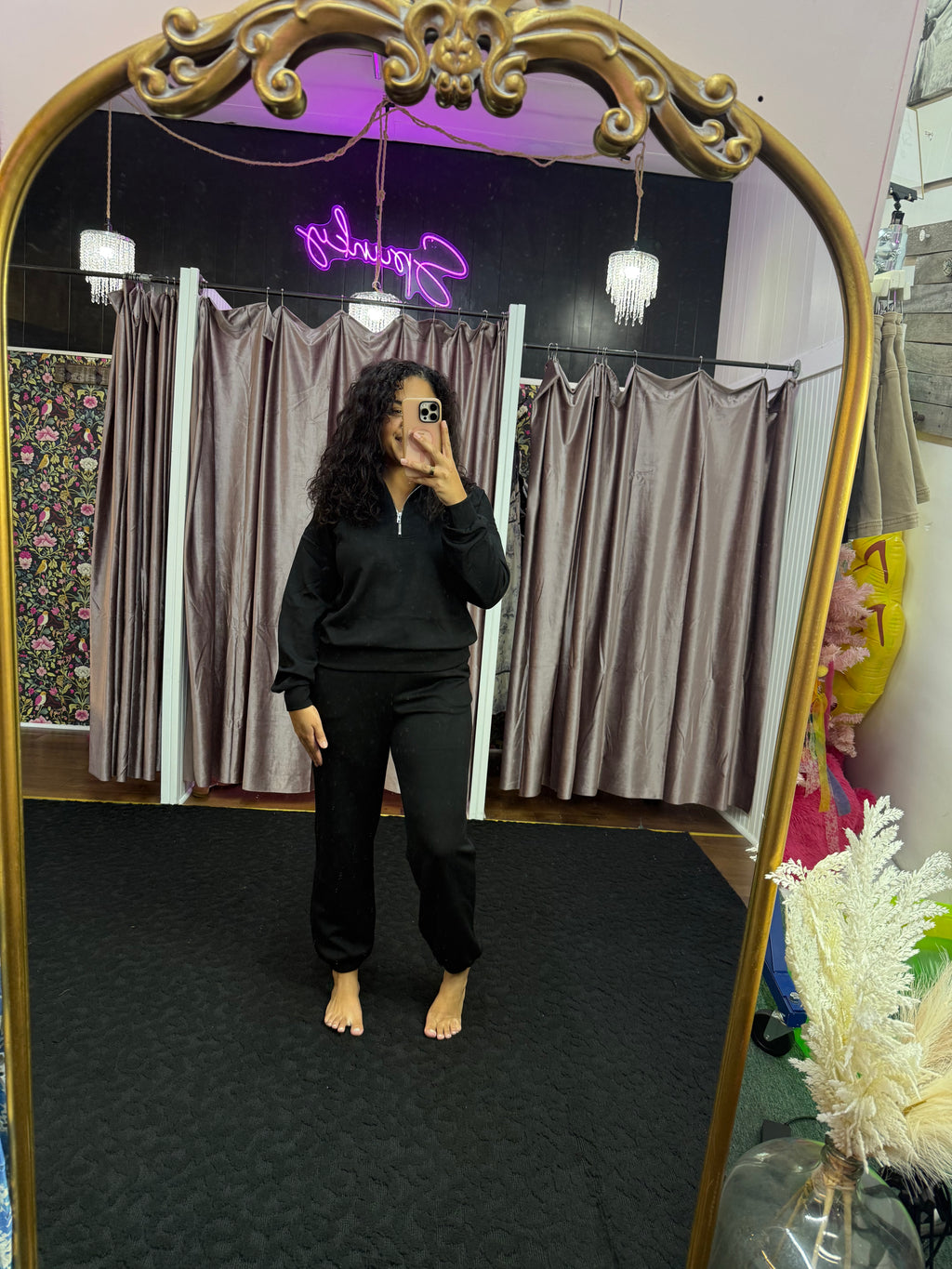 Black Scuba Pants Set Athletic Apparel