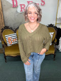 OLIVE Open Weave V-Neck Top