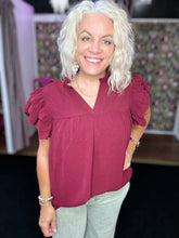 Load image into Gallery viewer, BURGUNDY Ruffle Sleeve Blouse
