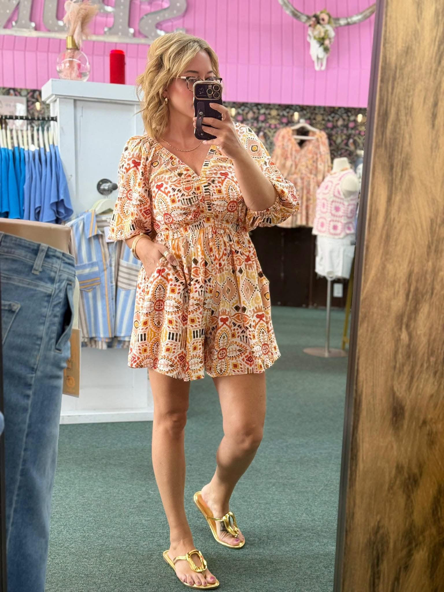 Aztec Pattern V NECK Romper