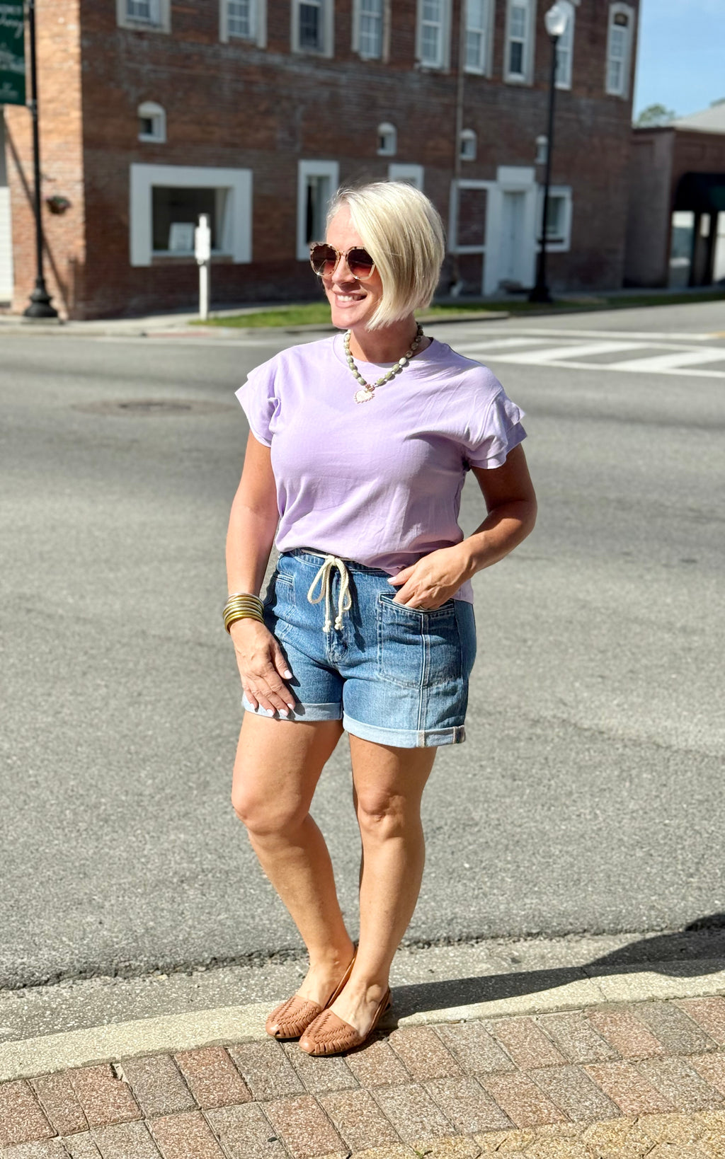Vervet High Rise Drawstring Cuffed Shorts