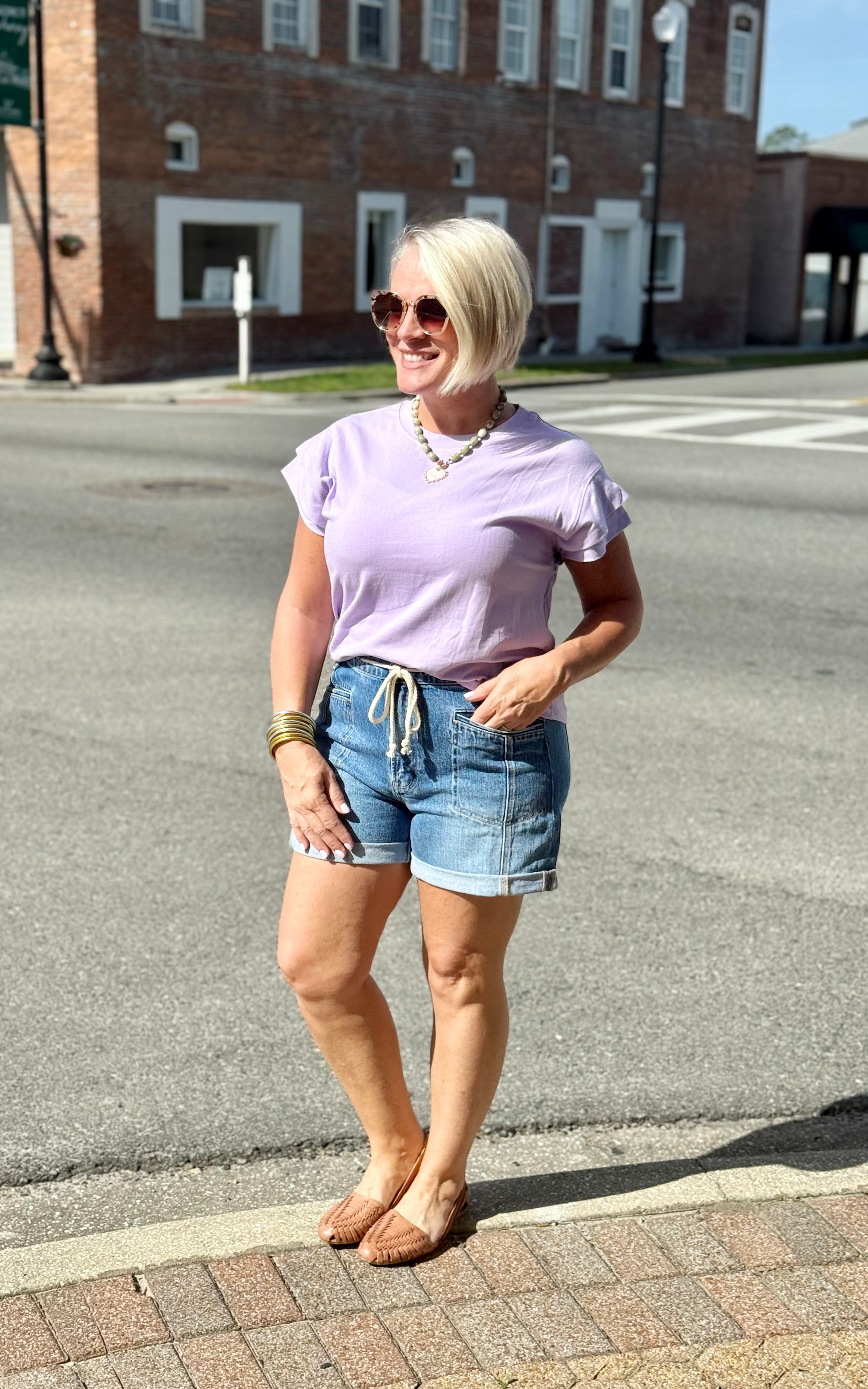 Vervet High Rise Drawstring Cuffed Shorts