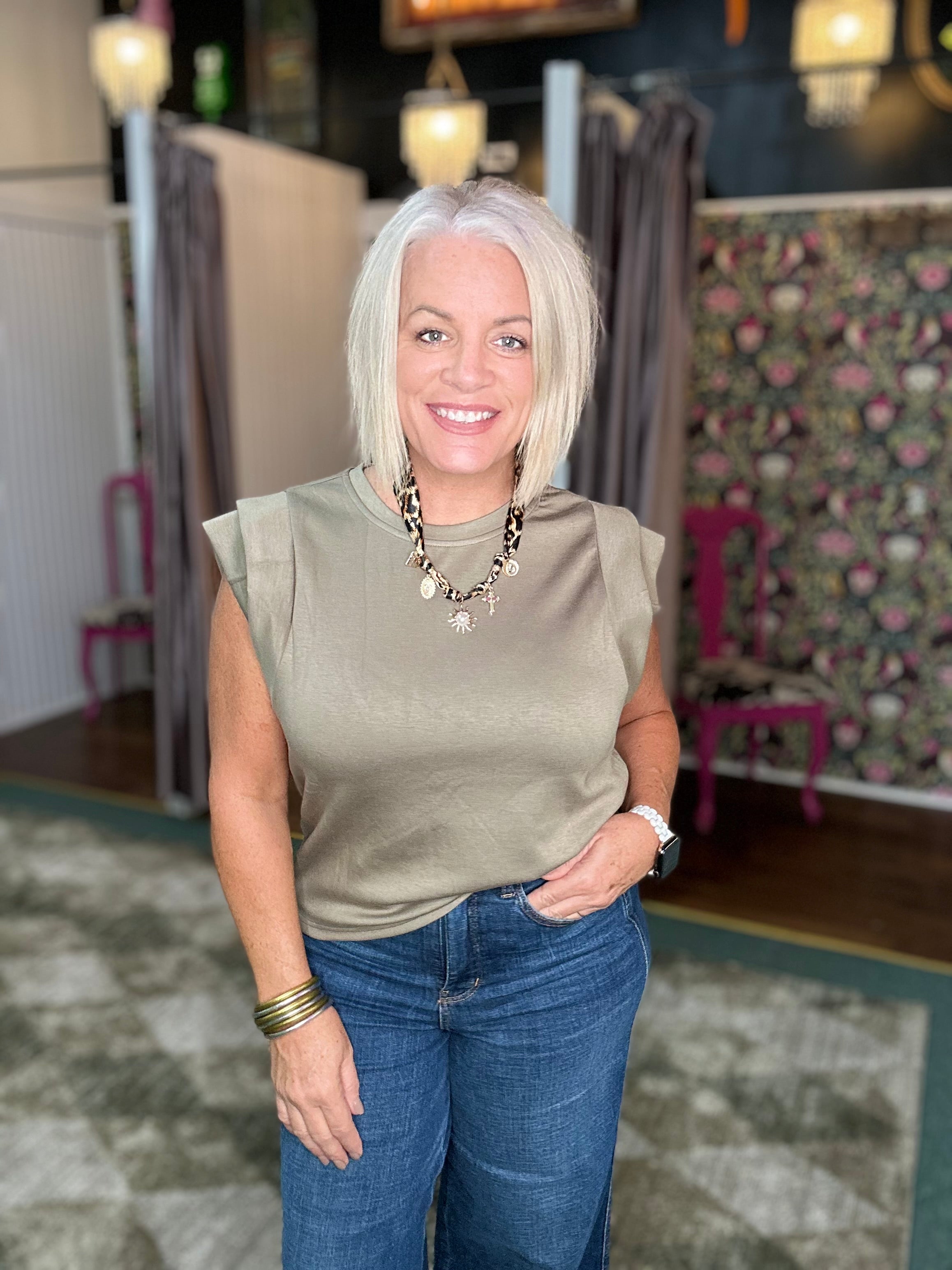 Luxe OLIVE DOUBLE CUFF TOP