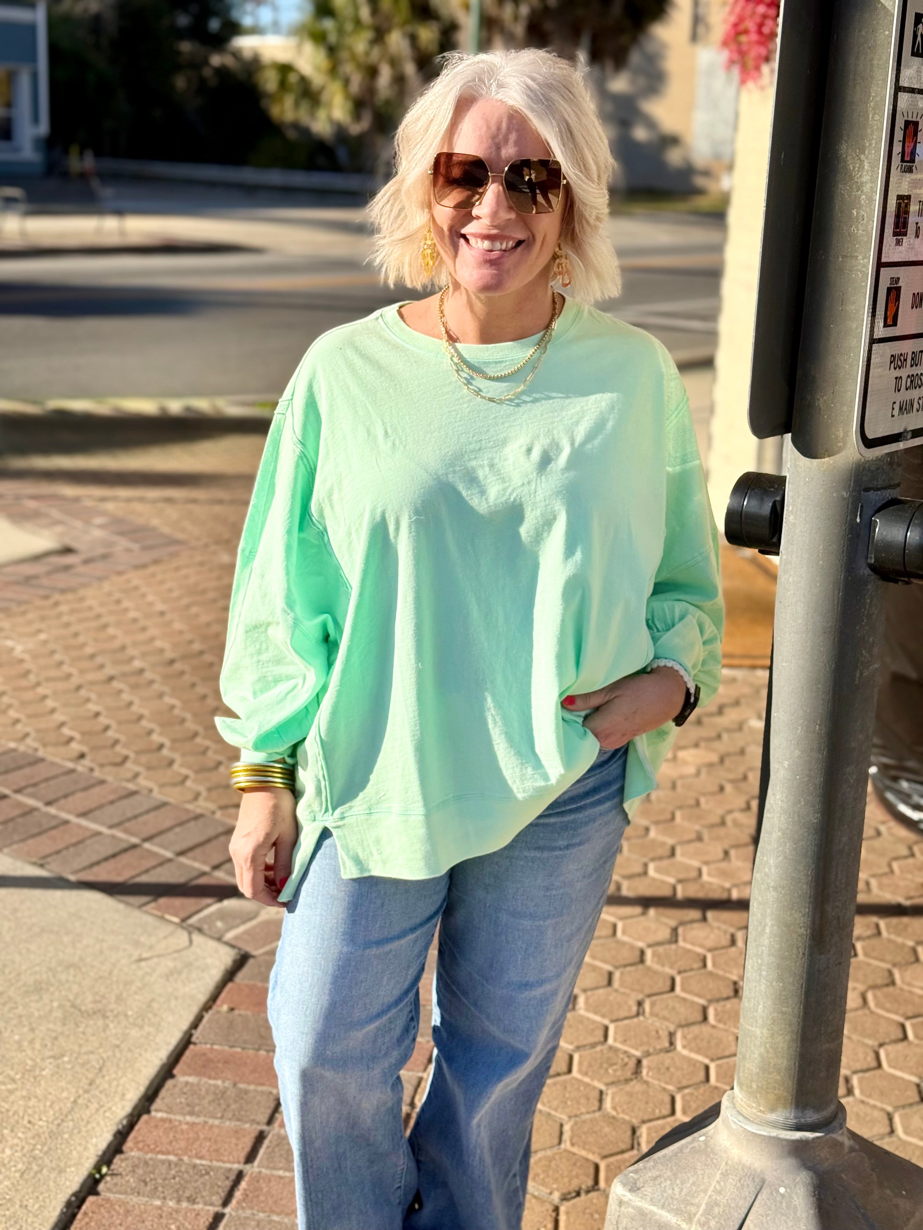 Mint Oversized Seam Detail Long Sleeve Top