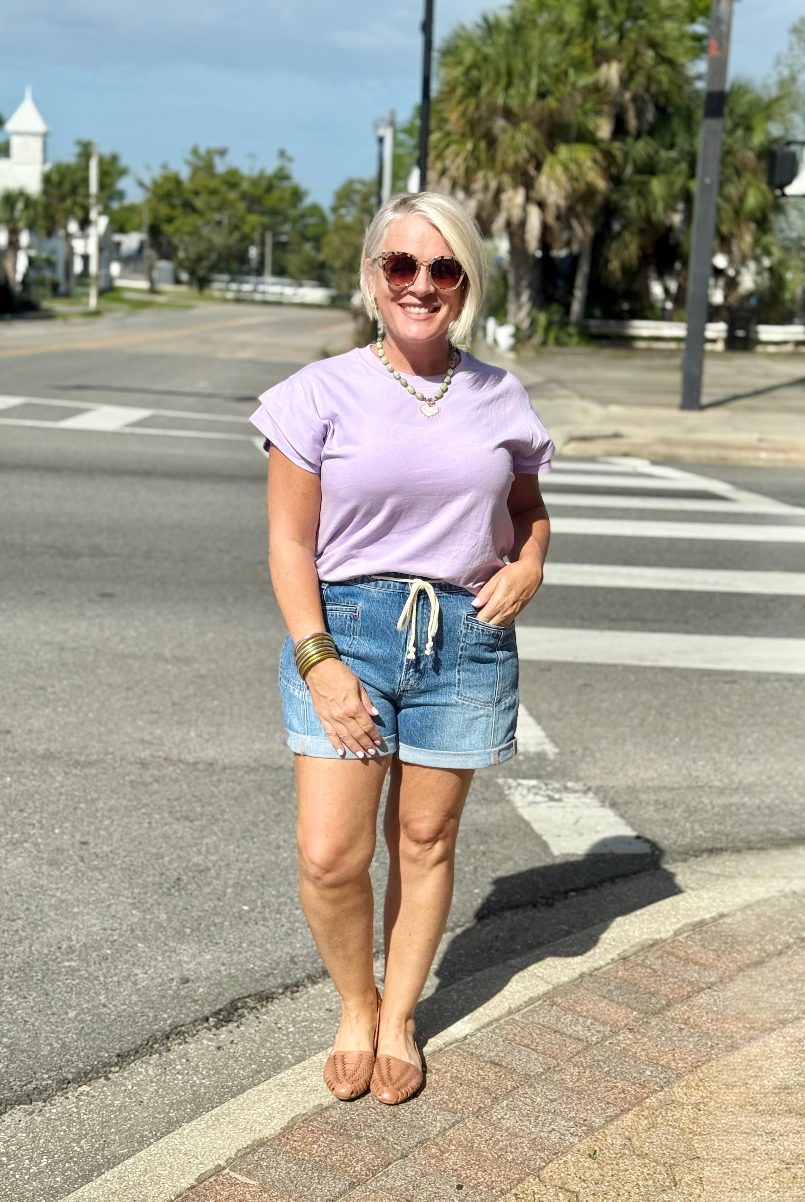 Vervet High Rise Drawstring Cuffed Shorts