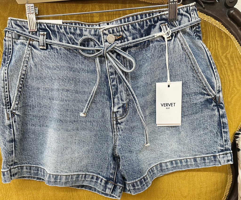 Vervet High Rise Waist Tie Denim Shorts
