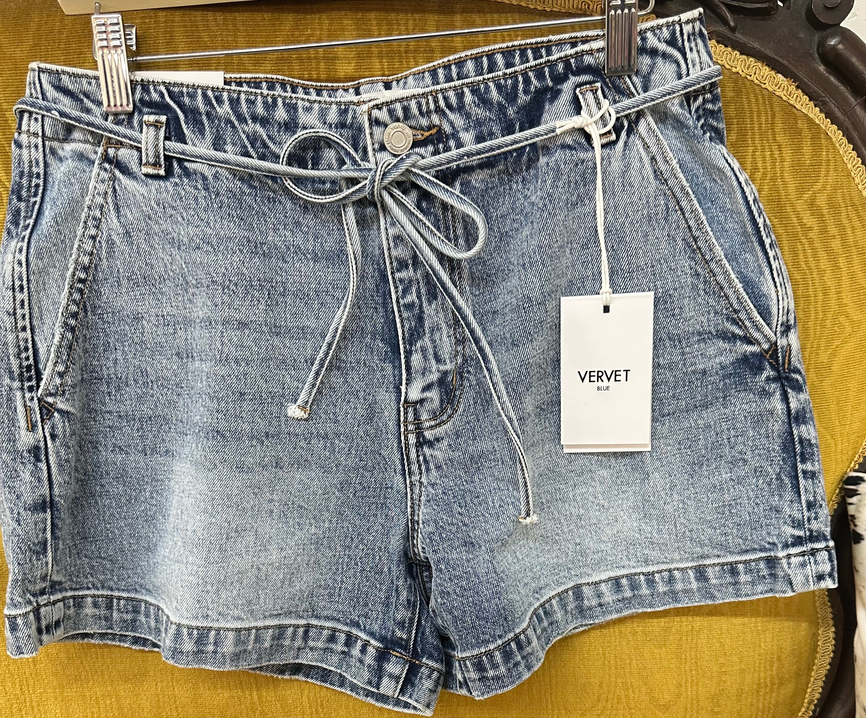 Vervet High Rise Waist Tie Denim Shorts