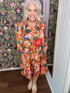 Womens Floral Button Down Tiered Tunic Dress