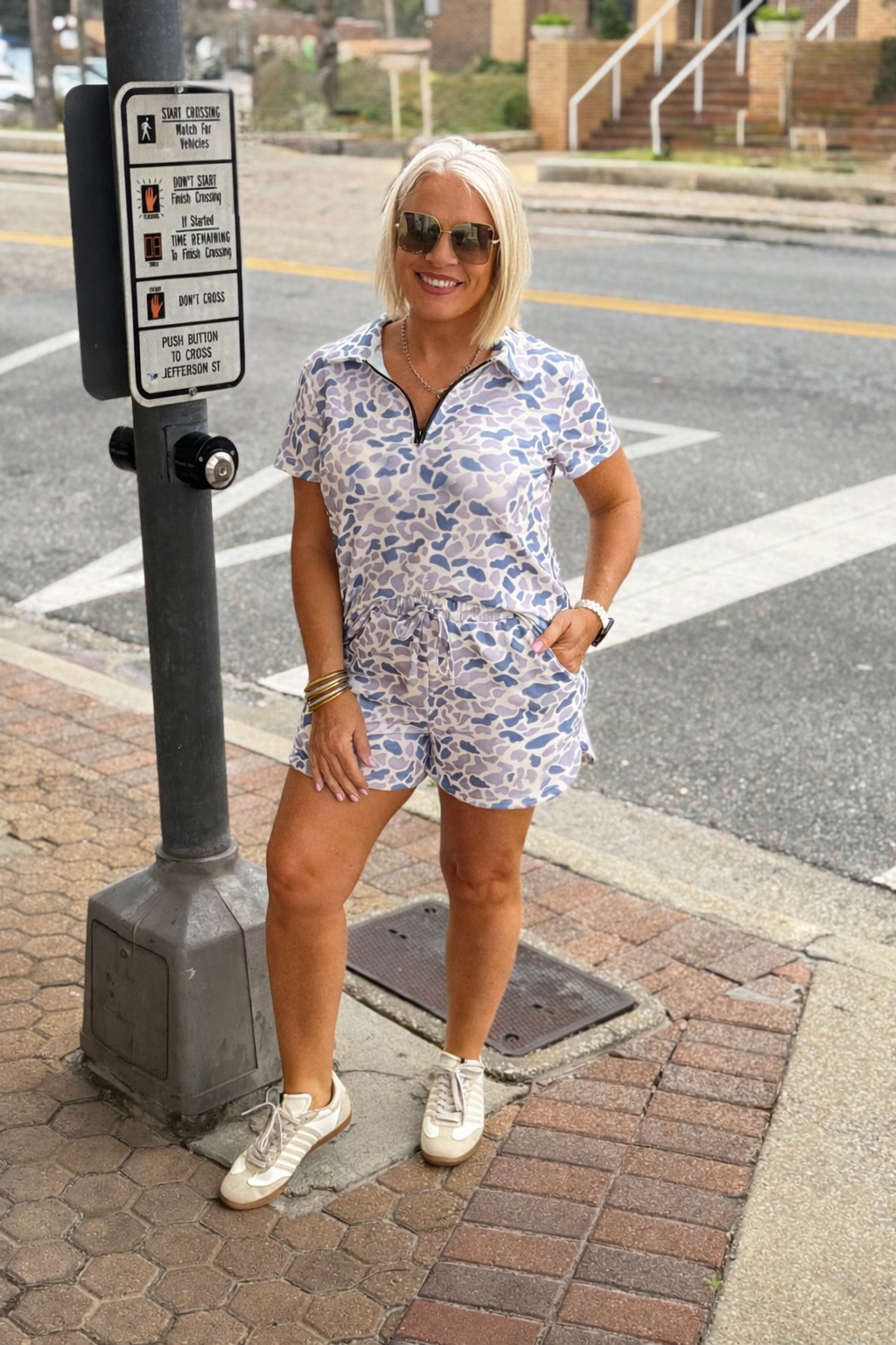 Camo Polo Collar T Shirt and Shorts Set